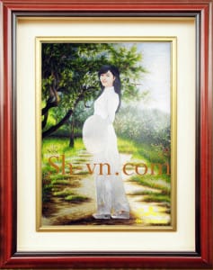 Hand-embroidered-Self-Portrait-The women 's Áo dài 05=- SHVN 1005- 65cm x