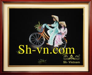 Hand-embroidery-pictures-The women 's Áo dài 87-SHVN 1182 40 x 50cm.