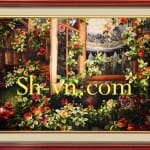 Peony-hand-embroidery-Garden of Roses 30=- SHVN 2130- 125cm x 210cm (2)