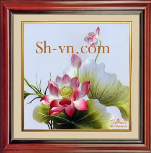 屏風手工刺綉＝蓮の花1057＝SHVN 1057-65cm x 65cm (2)