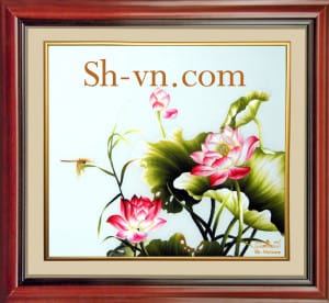 屏風手工刺綉＝蓮の花63＝SHVN 2063 - 50cm x 70cm. (2)