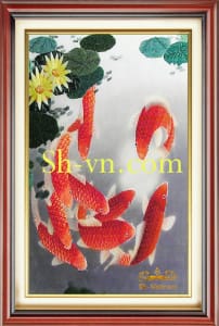 Lotus-carp-hand-embroidery=Lotus and carp (01)-SHVN-2501-70x90cm