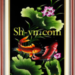 Lotus-carp-hand-embroidery=Lotus and carp (77)-SHVN-2377-70x100cm