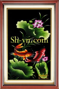 Lotus-carp-hand-embroidery=Lotus and carp (77)-SHVN-2377-70x100cm