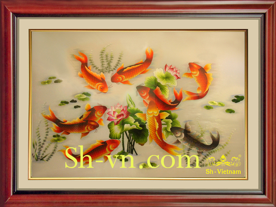 Tranh thêu Cá Chép hoa Sen 'Sum vầy (81)'