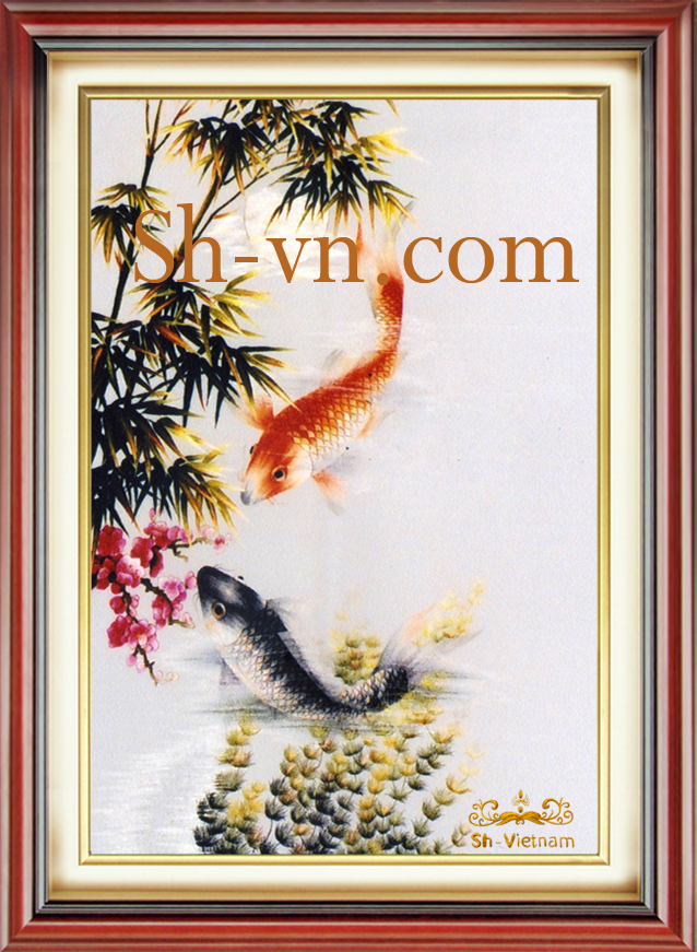 Tranh thêu Cá Chép hoa Sen 'Sánh đôi (15)'