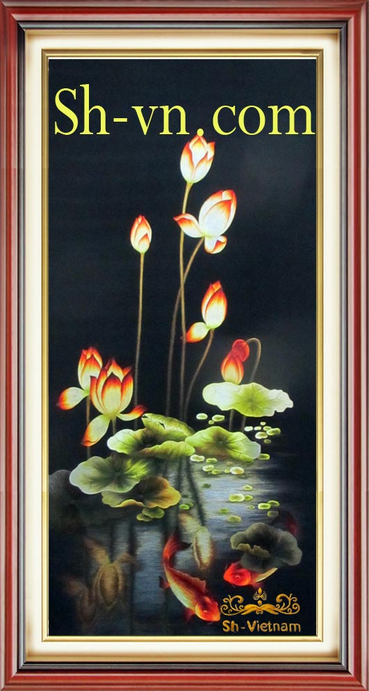 Tranh thêu Cá Chép hoa Sen 'Chiều hồ thu (04)'