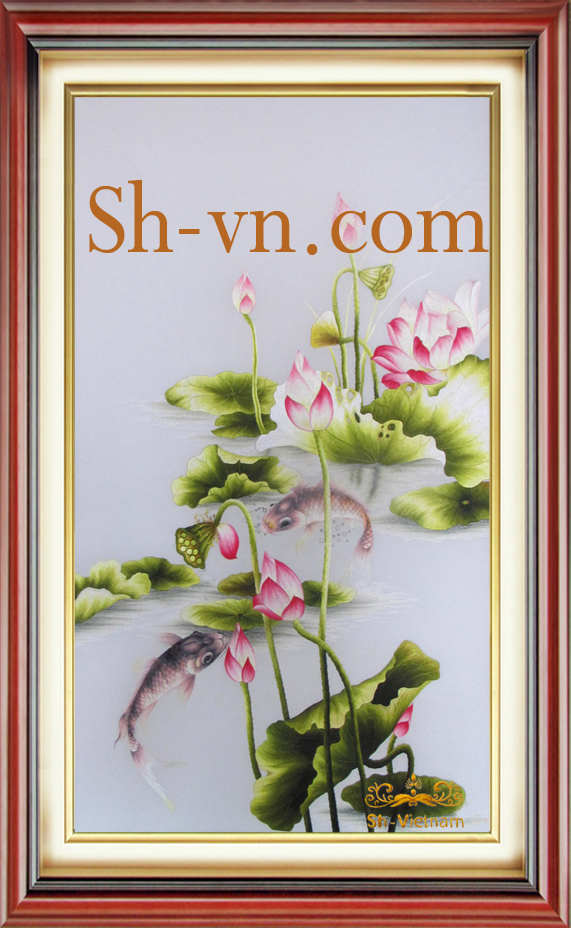 Tranh thêu Cá Chép hoa Sen 'Chiều hồ thu (75)'