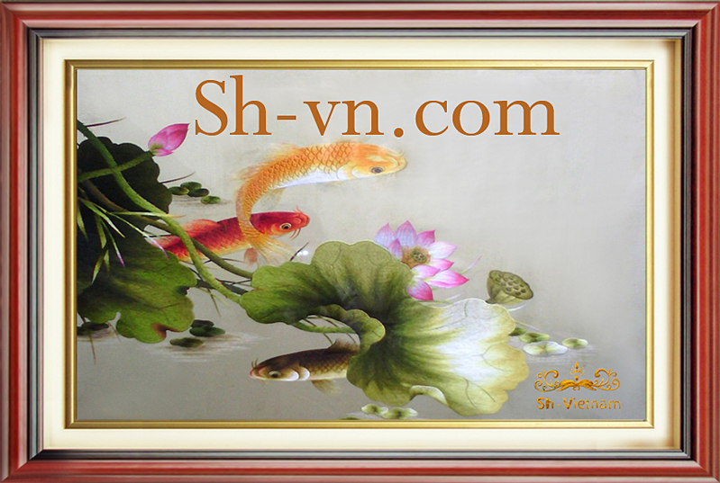 Tranh thêu Cá Chép hoa Sen 'Chiều hồ thu (66)'