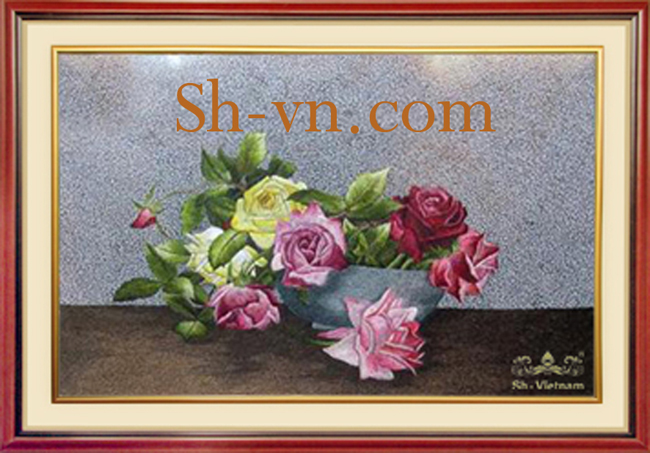 Tranh thêu hoa Hồng 'Sắc Hồng tình yêu (91)'