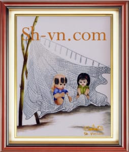 Tranh-theu-tay-hinh-em-be=Vá lưới giúp bố-SHVN-2321-45x50cm.
