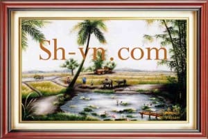 Ручные вышитые картины сельская местность=рисовом поле 417-SHVN 2418-70x100cm
