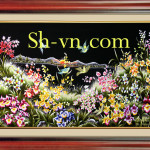 Шелковые картины Вьетнама=цветок бабочка 378=- SHVN 1134 - 90cm x 130cm. (2)
