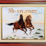 ручные вышитые шелковыми картины=8 лошадей (528)=SHVN 1101 - 40cm x 50cm. (2)