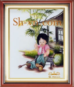 ручные вышитые шелковыми картины=Дети 533-SHVN-2295-45x50cm.