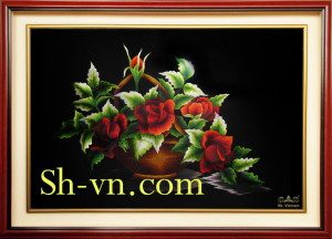 вышивка розы гладью=картины вышитые шелком вьетнам 1089-SHVN 1077- 80cm x 110cm