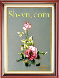 вышивка розы гладью=картины вышитые шелком вьетнам 2281-SHVN-2281-50x70cm.