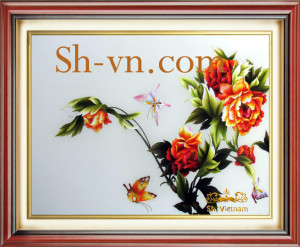 вышивка розы гладью=картины вышитые шелком вьетнам 2423-SHVN-2423-50x60cm