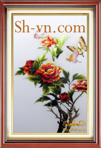 вышивка розы гладью=картины вышитые шелком вьетнам 2424-SHVN-2424-45x60cm