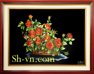 Hand-emberoidered-flowers=Roses-SHVN 1064- 80cm x 110cm (2)