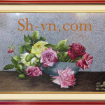 вышивка розы гладью=картины вышитые шелком вьетнам 1091-SHVN 1091 - 35cm x 50cm