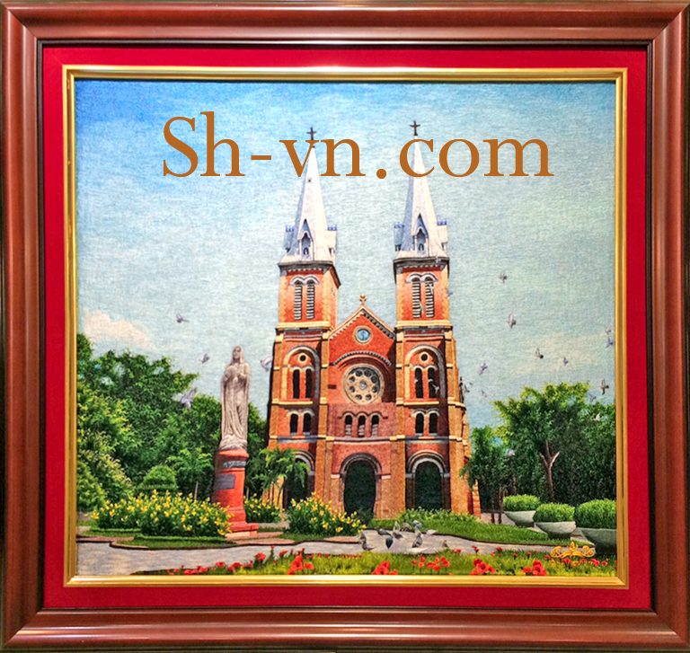 Tranh thêu tay Huế 'Nhà thờ Đức Bà (05)'