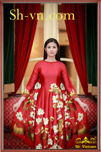 Áo dài lụa thêu hoa 'Mẫu lụa tơ tằm 411'