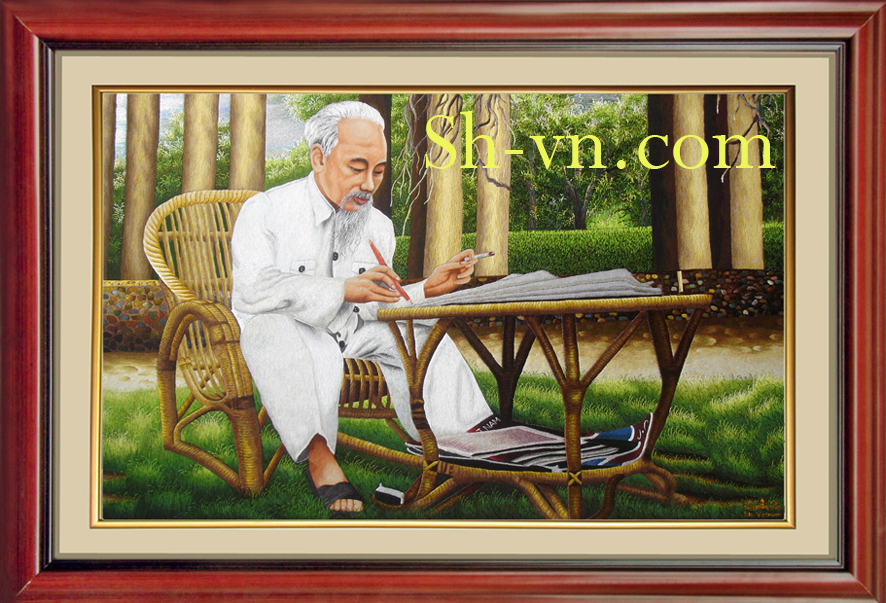 Tranh thêu phong cảnh làng quê 'Bác Hồ (10)'