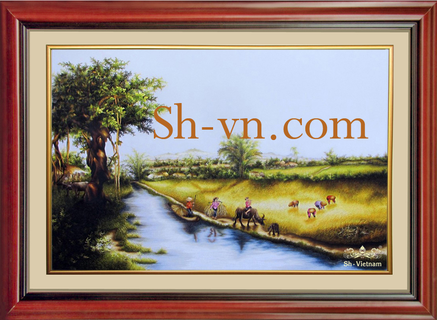 Tranh thêu phong cảnh làng quê 'Một góc quê hương (1114)'