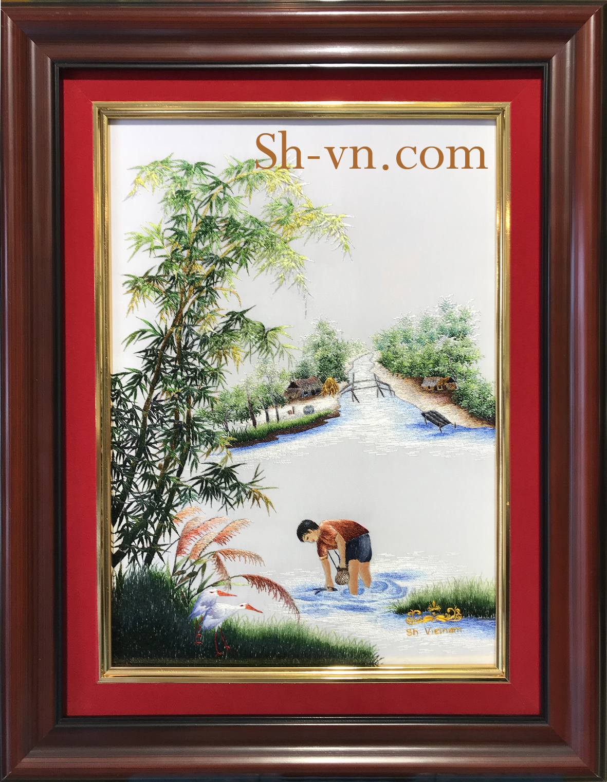 Tranh thêu phong cảnh làng quê 'Nhịp sống quê hương (5625)'