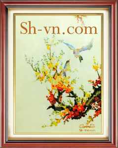 Tranh thêu tay hoa đào 'Mùa xuân trở lại'