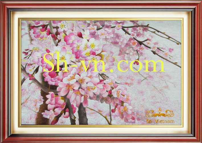 Tranh thêu hoa Đào 'Hoa Đào Nhật (86)' Tranh thêu hoa Đào 'Hoa Đào Nhật (86)'