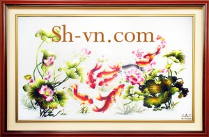 Tranh thêu tay Cá Chép 'Cửu ngư phú quý' (98) Tranh thêu tay Cá Chép 'Cửu ngư phú quý' (98)