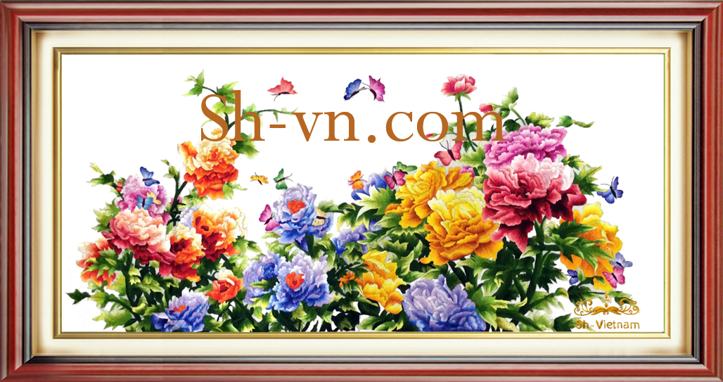 Tranh thêu tay hoa mẫu đơn ''Phú quý mãn đường 51 2251'