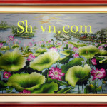 Tranh thêu tay hoa sen 'Hồ sen thanh bình 1047'