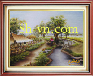 Tranh thêu tay phong cảnh quê hương 'Nhịp sống quê hương 2331'