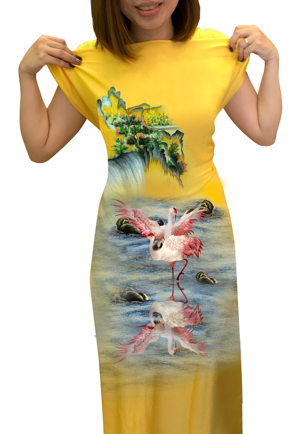 Mẫu áo dài thêu tay 'Họa tiết Hạc soi bóng (2001)' Mẫu áo dài thêu tay 'Họa tiết Hạc soi bóng (2001)'