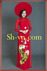 Áo dài lụa thêu hoa sen 'Mẫu thêu hoa 405'