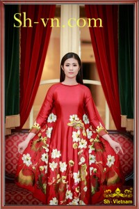 Áo dài lụa thêu hoa sen 'Mẫu thêu hoa 411'