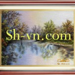 Tranh thêu tay cảnh làng quê 'Bến nước tình quê 2344'