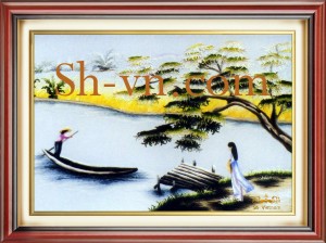 Tranh thêu tay cảnh làng quê 'Bến nước tình quê 2337'