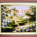 Tranh thêu tay cảnh làng quê 'Bến nước tình quê 2338'