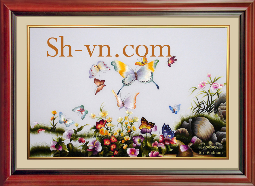Tranh thêu tay hoa đẹp 'Tung tăng hoa bướm (92)'