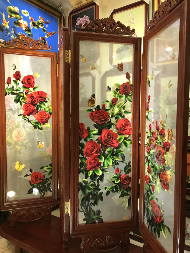 Tranh thêu tay Huế 'Bộ bình phong vườn Hồng (63)'