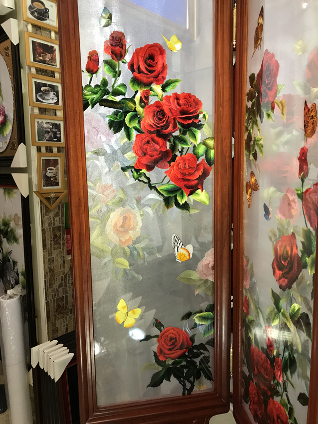 Tranh thêu tay Huế 'Bộ bình phong vườn Hồng (64)'