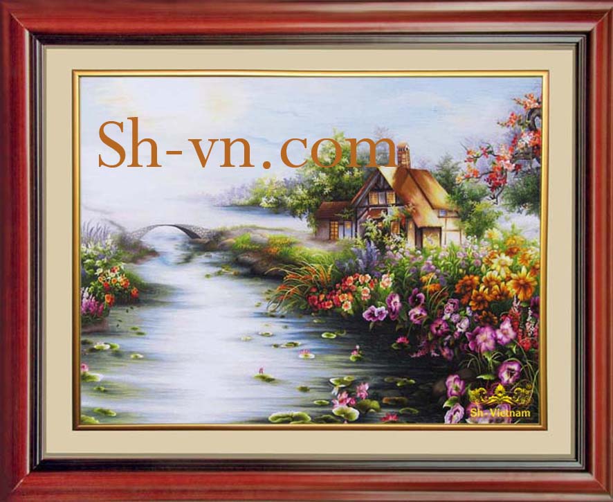 Tranh thêu tay Huế 'Ngôi nhà hạnh phúc (82)'