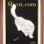 Tranh thêu tay Sài Gòn 'Mèo may mắn 3062'