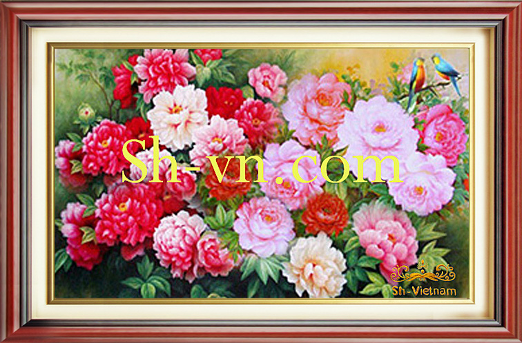 Tranh thêu tay tại TPHCM ' SHoa mẫu đơn 020'