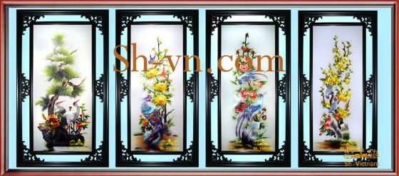 Tranh thêu tay Hà Nội 'Mai lan cúc trúc 137'