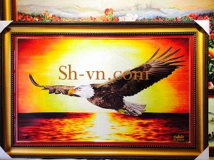 Tranh thêu tay phong cảnh thiên nhiên 'Đại bàng trên biển bình minh 0011'